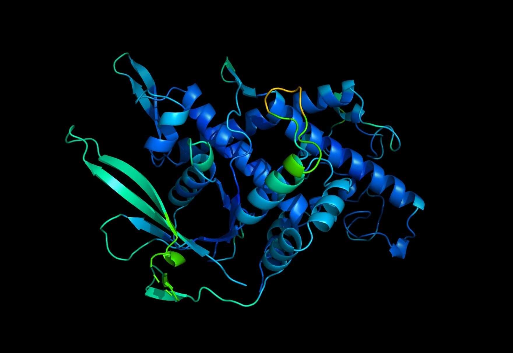 A 3D rendering of a protein (DeepMind)